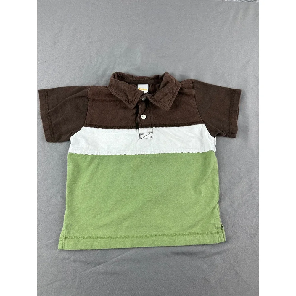 Gymboree Toddler Boys Polo Shirt Size 3 Green Brown White Colorblock